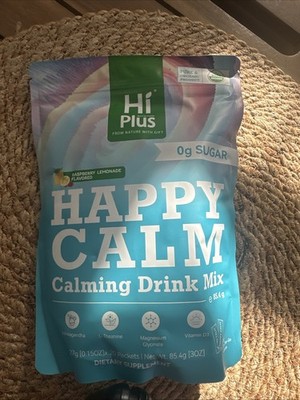Hi Plus Happy Calm Calming Drink Mix 20 Packets Raspberry Lemonade Flavored
