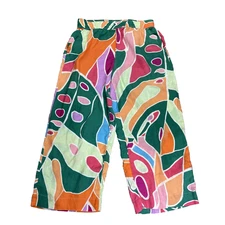 Christian Siriano Pants Womens Large Linen Wide Leg Crop Abstract Bold Print