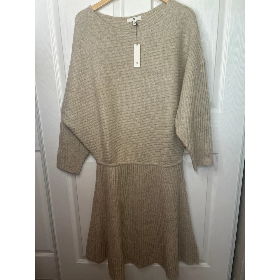 NWT Banana Republic Sweater Dress Ribbed Knit Oversized Beige XL Wool Yak Hair - Image 3 of 4