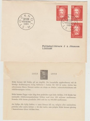 Sweden 1959  FDC  Red Cross issue with leaflet   good condition