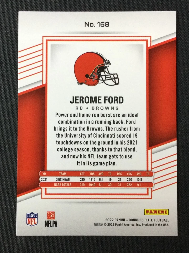 2022 Donruss Elite #168 Jerome Ford Cleveland Browns Purple #/99 - Image 2 of 2