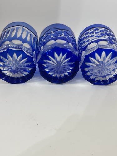 Edo Kiriko Czech Bohemian Glas ~ Kobaltblau Glas 3er Set Vintage Mid Century - Bild 5 von 8