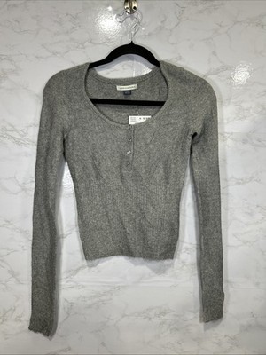 American Eagle Outfitters Waffle Knit Henley Tee Gray Long Sleeve Top Sz XS New