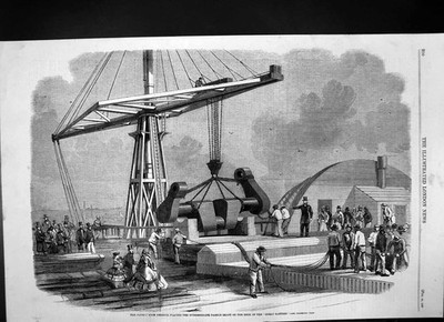Antiker alter Druck Patentausleger Derrick Paddelschaft Deck Great Eastern 1859 19.