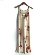 Oscar de la Renta VTG Silky Roses Full Length Nightgown Mesh Back L