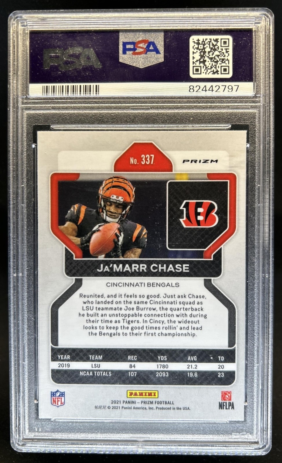 2021 Panini Prizm Ja'Marr Chase RC Red Ice Rookie #337 Bengals PSA 10 GEM MINT view 2