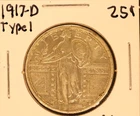 1917-D 25C Type 1 Standing Liberty Quarter About Uncirculated No Reserve