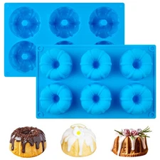 2 Pcs Silicone Bundt Cake Pan Nonstick Mini Bundt Pans for Baking Cupcakes, Donu