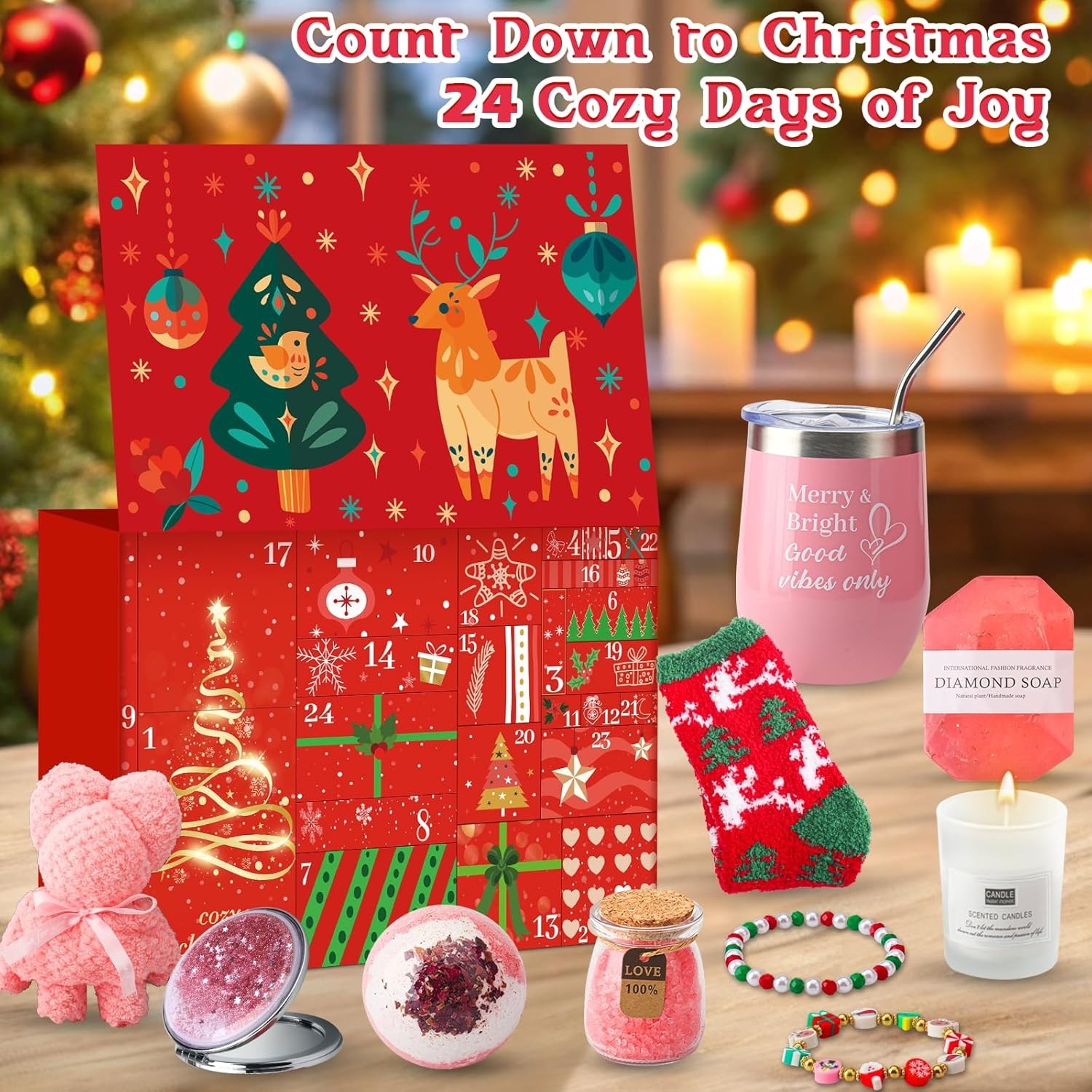 Advent Calendar 2025 Adult Woman,24 Boxes Christmas Countdown Red 