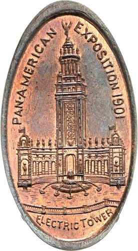 1901 Pan-American Expo ELECTRIC TOWER Elongated Indian Cent NGC MS64 RB M&D-2
