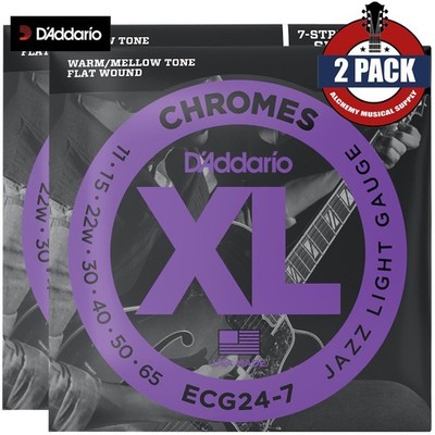 2-PACK D'Addario ECG24-7 7-String XL Chromes Jazz Light Guitar Strings 11-65