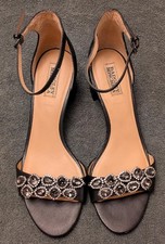 Badgley Mischka Black Leather Jeweled Embellished Ankle Strap Block Heel 10M