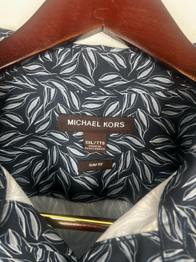 Pril Items Michael Kors Men’s XXL Slim Fit Shirt Blue Leaf Print Short Sleeve ...