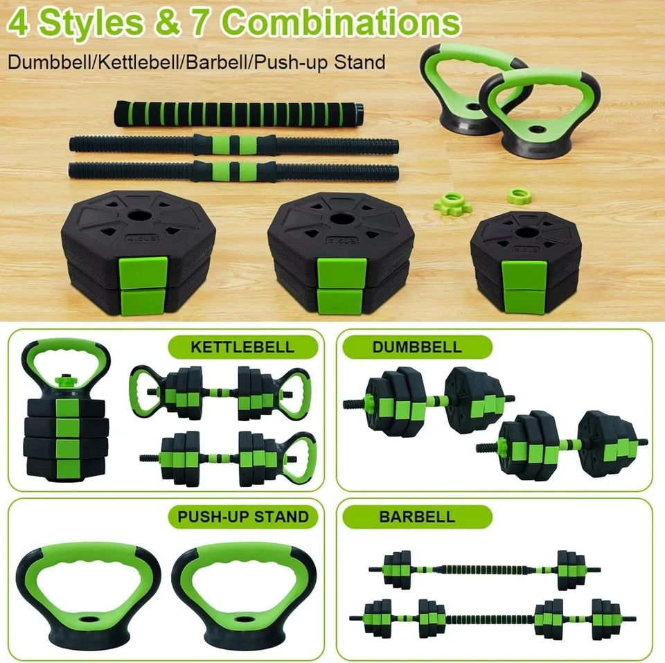Conjunto de halteres ajustáveis 88 lb 4 em 1, kettlebell, barra e suporte push-up, academia - Imagem 3 de 4