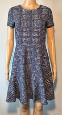 Maison Jules Women's Dress SizeS Blue White Short Sleeve Fit & Flare Knee Length