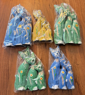 Set 3 x handgefertigte Katzen Holz Deko Bali- Handarbeit -jedes Stück ein Unikat