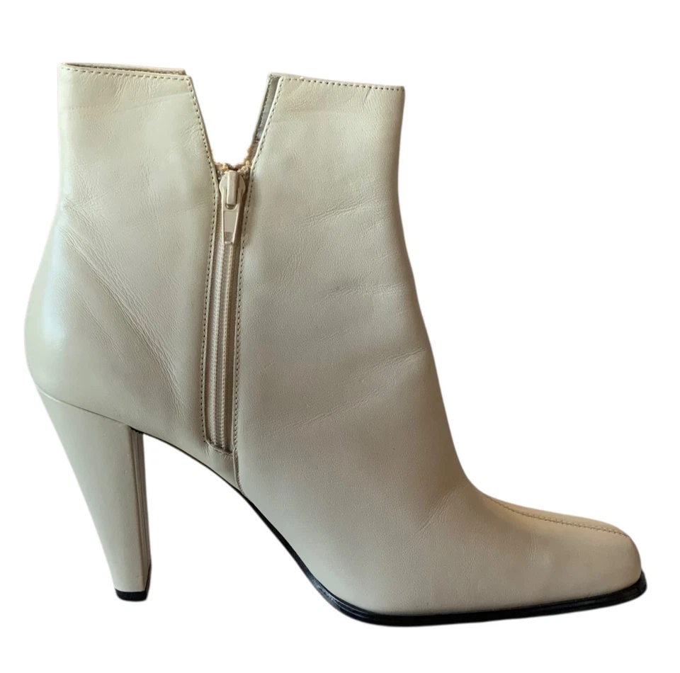 NEWPORT NEWS Botines Forrados Punta Cuadrada Cuero Blanco Sólido NUEVOS SIN ETIQUETAS 11M Foto 4 de 4