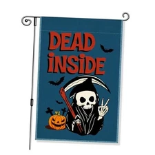 Dead Inside Garden Flag, Funny Pumpkin Spooky Yard Flag for Outside, Blue
