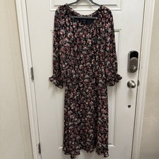 Talbots Bracelet Sleeve Elastic Waist Autumn Garden Feminine Midi Dress Sz Large