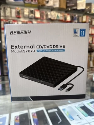 Benewy External CD DVD Drive USB 3.0 and Type-C Portable CD DVD +/-RW