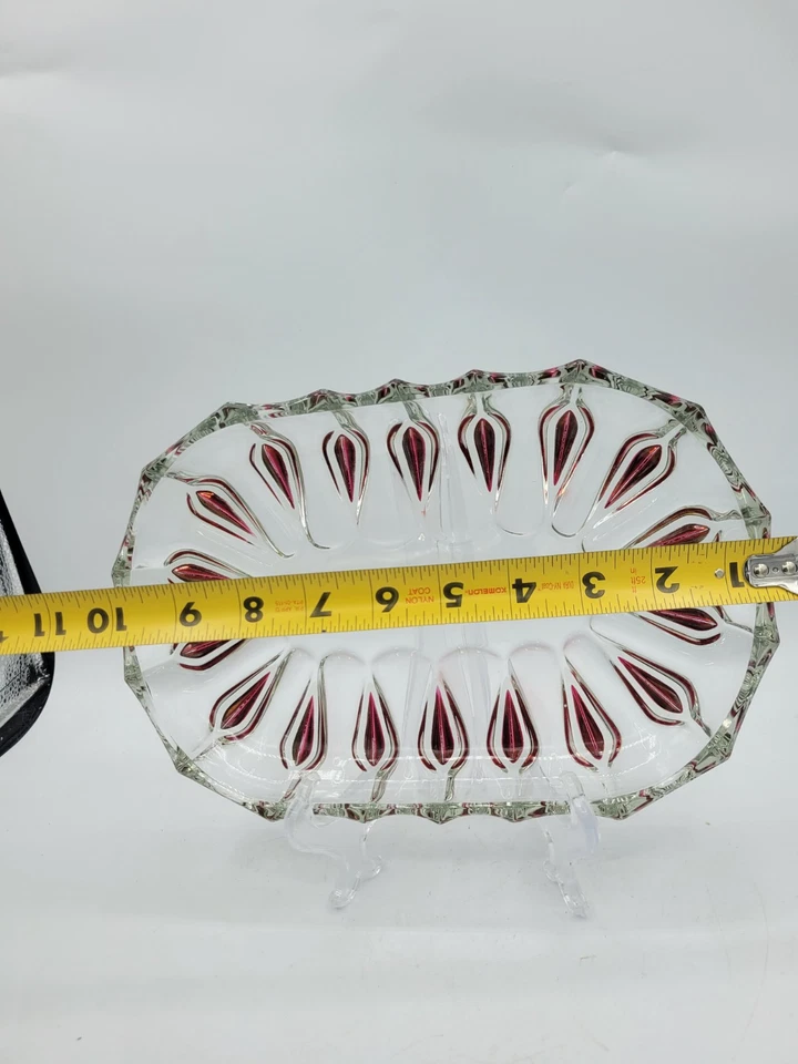 Plato para servir de vidrio Walther Glass Alemania Occidental patrón lágrimas rojas bandeja Fabiola Foto 2 de 4