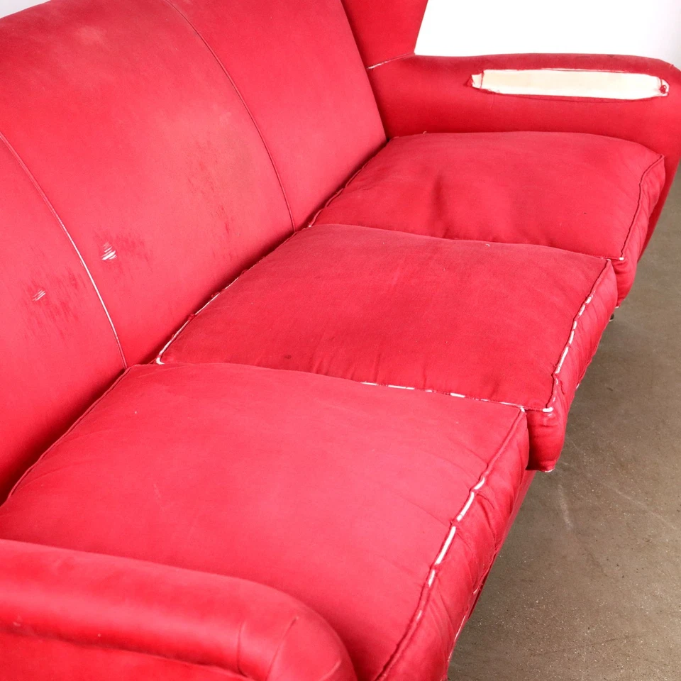 Sofá Vintage Tela Primavera Italia Años 50 Para Restaurar Original Foto 4 de 4