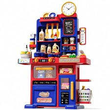 33.8IN Play Kitchen for Toddlers, Kids Kitchen Playset with Sound  Light  C...