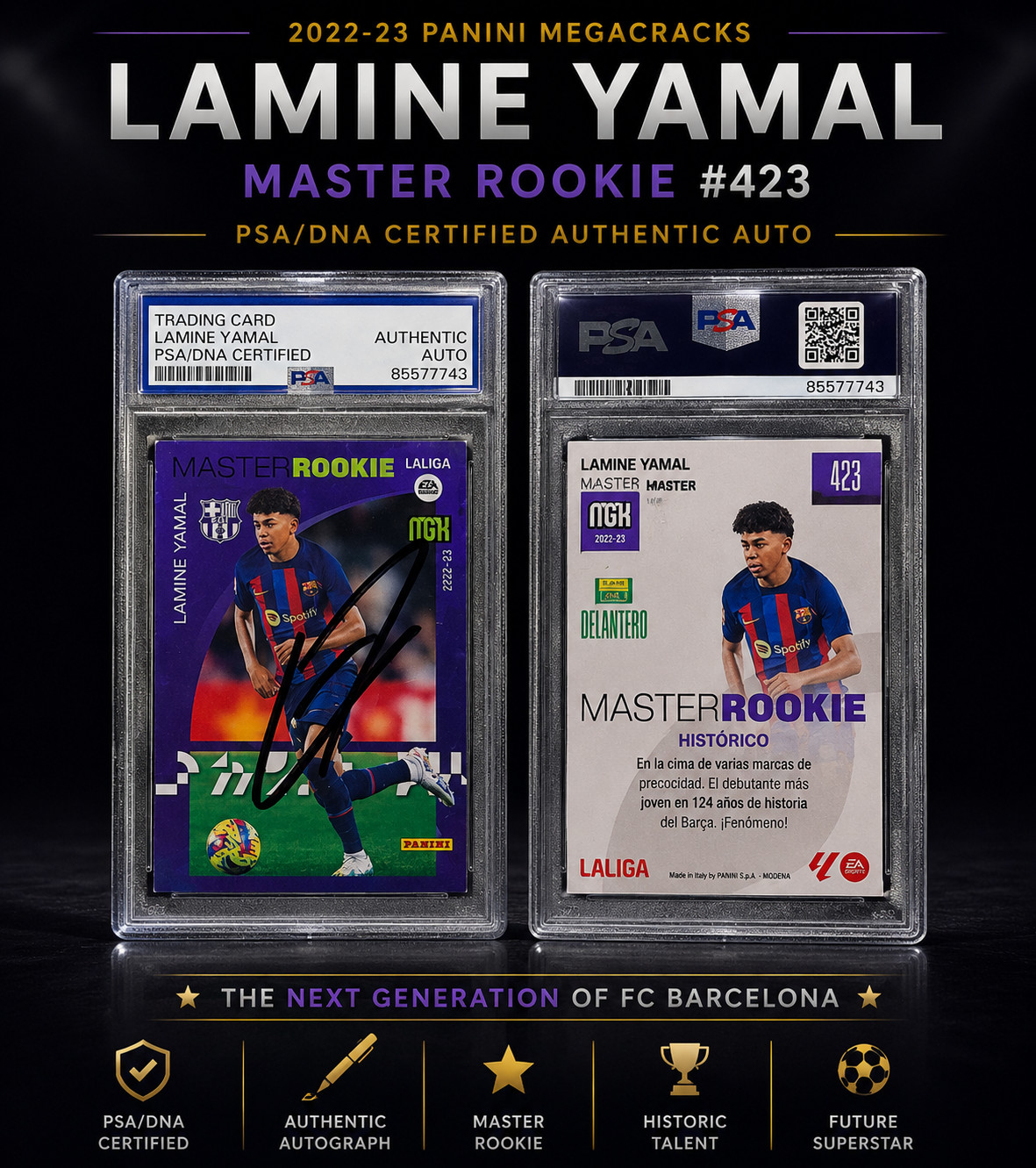 2022-23 Panini Megacracks Lamine Yamal Master Rookie #423 Auto PSA/DNA Authentic