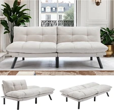 71-Inch Microfiber Upholstered Futon Sofa Bed - 2 Seats, Adjustable Arms/Back, I