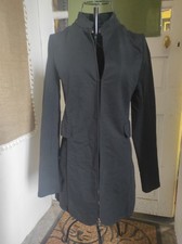 Veste femme noire mi-longue coton col montant zippée manches longues S
