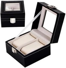 2 Slot Watch Box PU Leather Jewelry Display Case Men Women Storage Drawer Gift