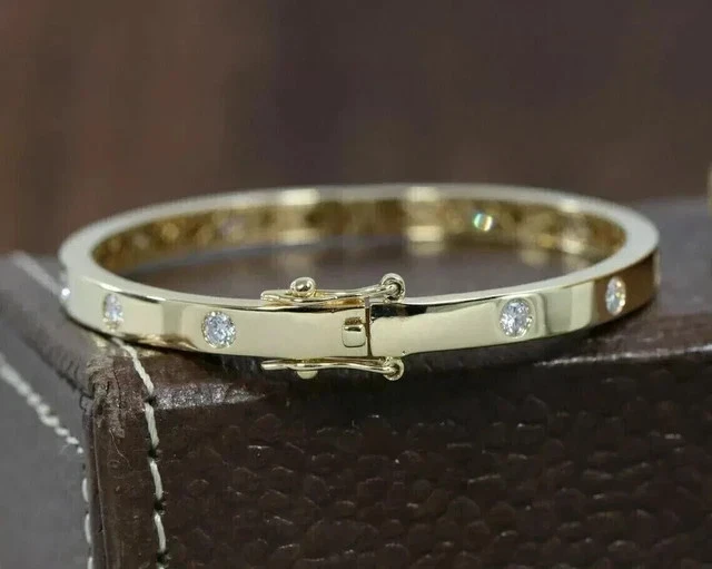 2Ct Round Cut Lab-Created Diamond Women's Bangle Bracelet 14K Yellow Gold Plated - Image 4 of 4