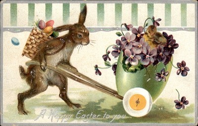 Easter Rabbit with Easter Basket Animals Tuck c1900s-10s Vintage Postcard