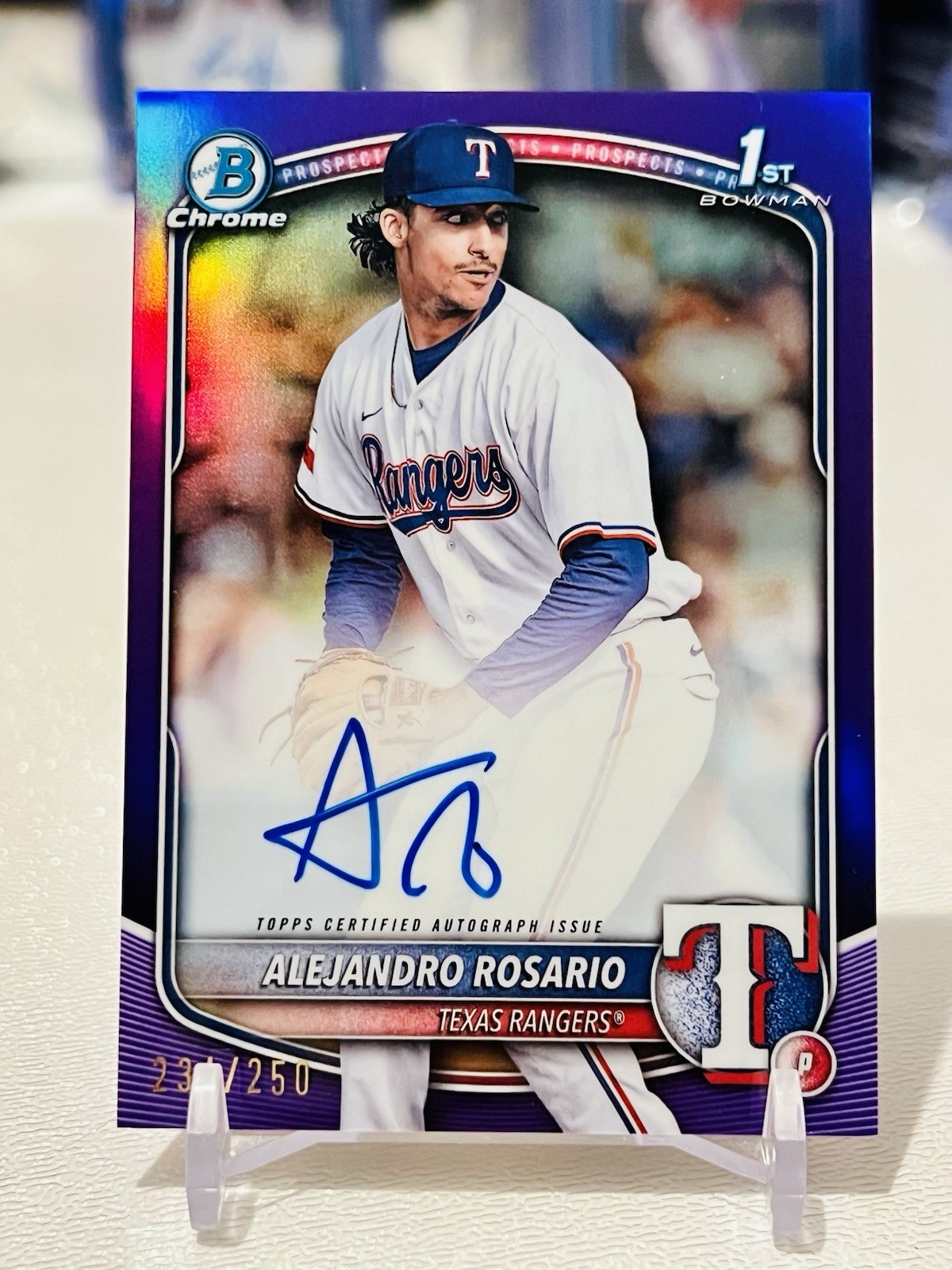 Alejandro Rosario 2025 Bowman Chrome 1st True Purple Refractor Auto /250 Rangers
