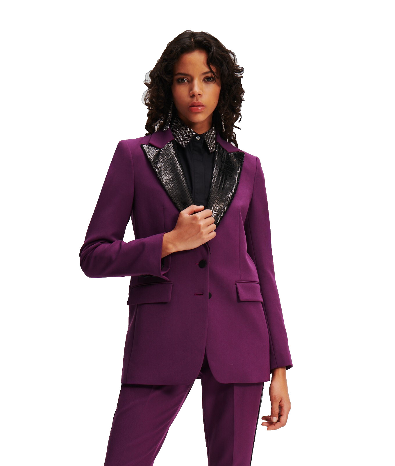 Karl Lagerfeld BLAZER Black SEQUIN LAPEL Women's Jacket Purple UK 8 RRP £469