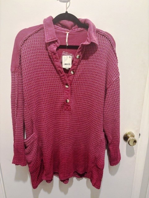 NWT Free People Wilder Polo Small Boysenberry Waffle Knit Oversized Tunic