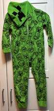 Minecraft Kids Fleece Creeper Hooded Suit Zip-Front Footless Sleeper Pajamas-6