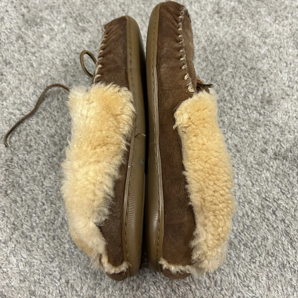 Chinelos femininos LL Bean Wicked Good mocassim tamanho 8 marrom camurça forrado shearling - Imagem 4 de 4
