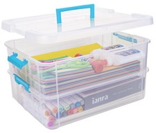 2 Layer Plastic Storage Containers with Lids, Multipurpose Clear Stack Carr...
