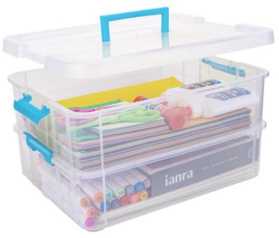 2 Layer Plastic Storage Containers with Lids, Multipurpose Clear Stack & Carr...