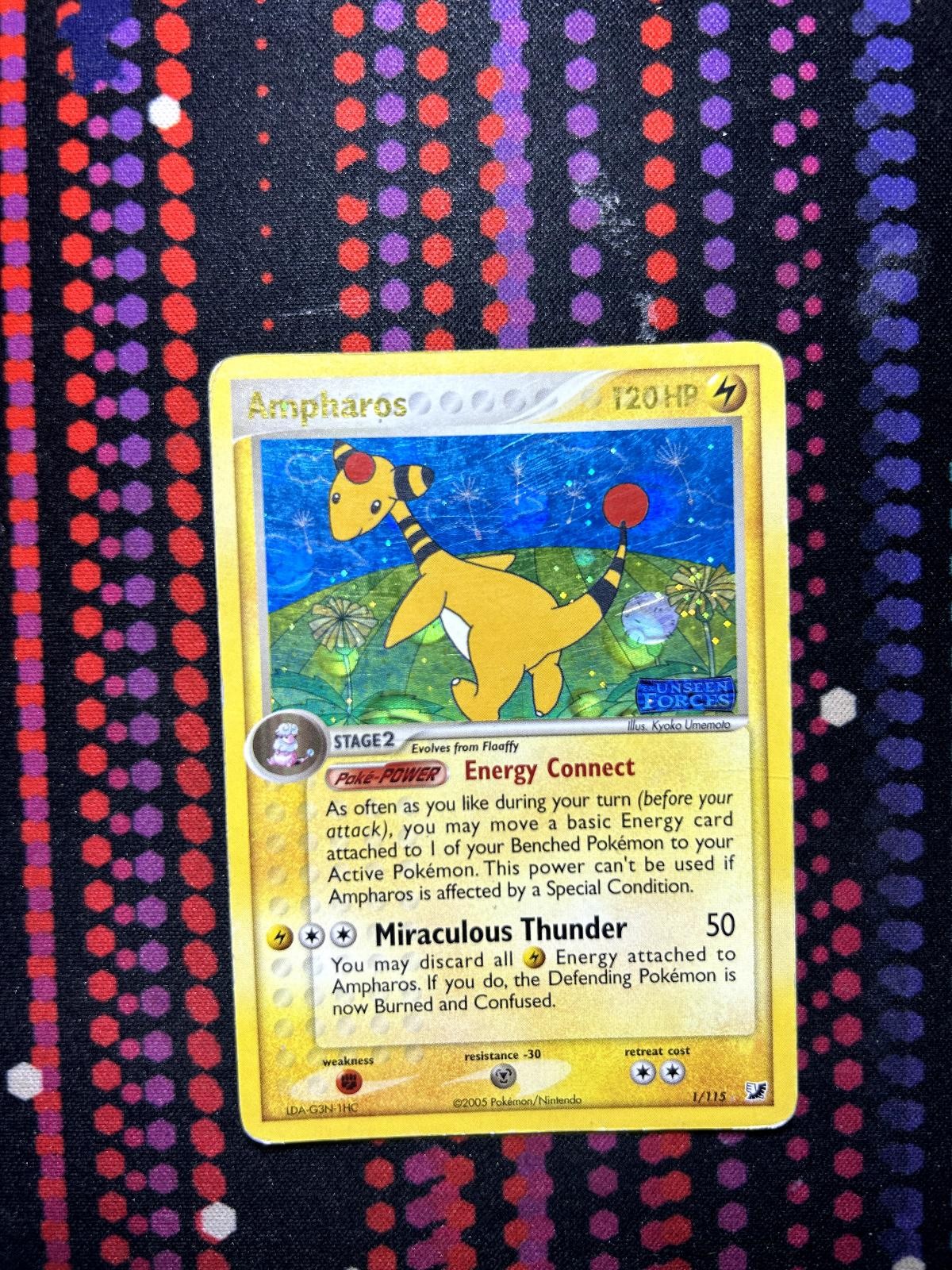 Ampharos 1/115 Rare Unseen Forces Pokemon Reverse Holo Lightly Played