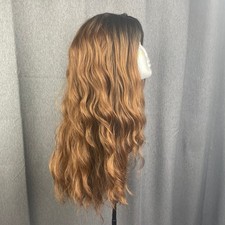 Long Wavy Dark Brown Caramel Highlights Lace Front Hair Wig