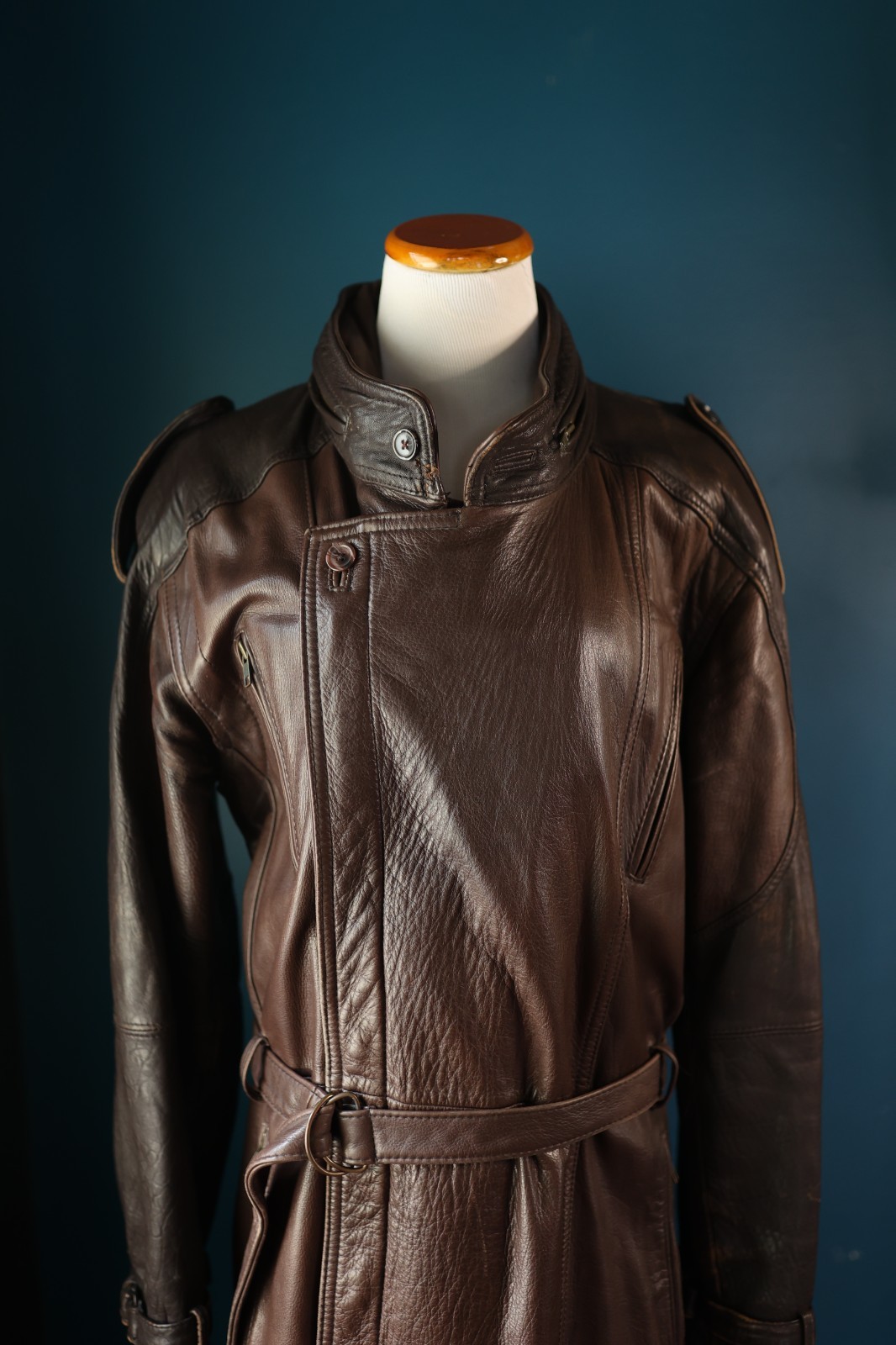 Vintage 70s Bermans Brown Trench Coat Men 40 Zip Button Belt Western Steampunk