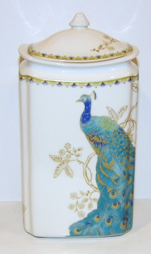 222 FÜNFTER FEINPORZELLAN PFAU GARTEN 9 3/4" KANISTER MIT DECKEL ~SCHÖN~