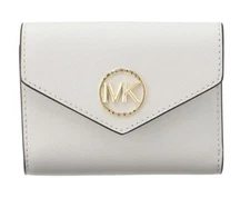 New Michael Kors Women's Greenwich Medium Envelope Tri-Fold Wallet Optic White