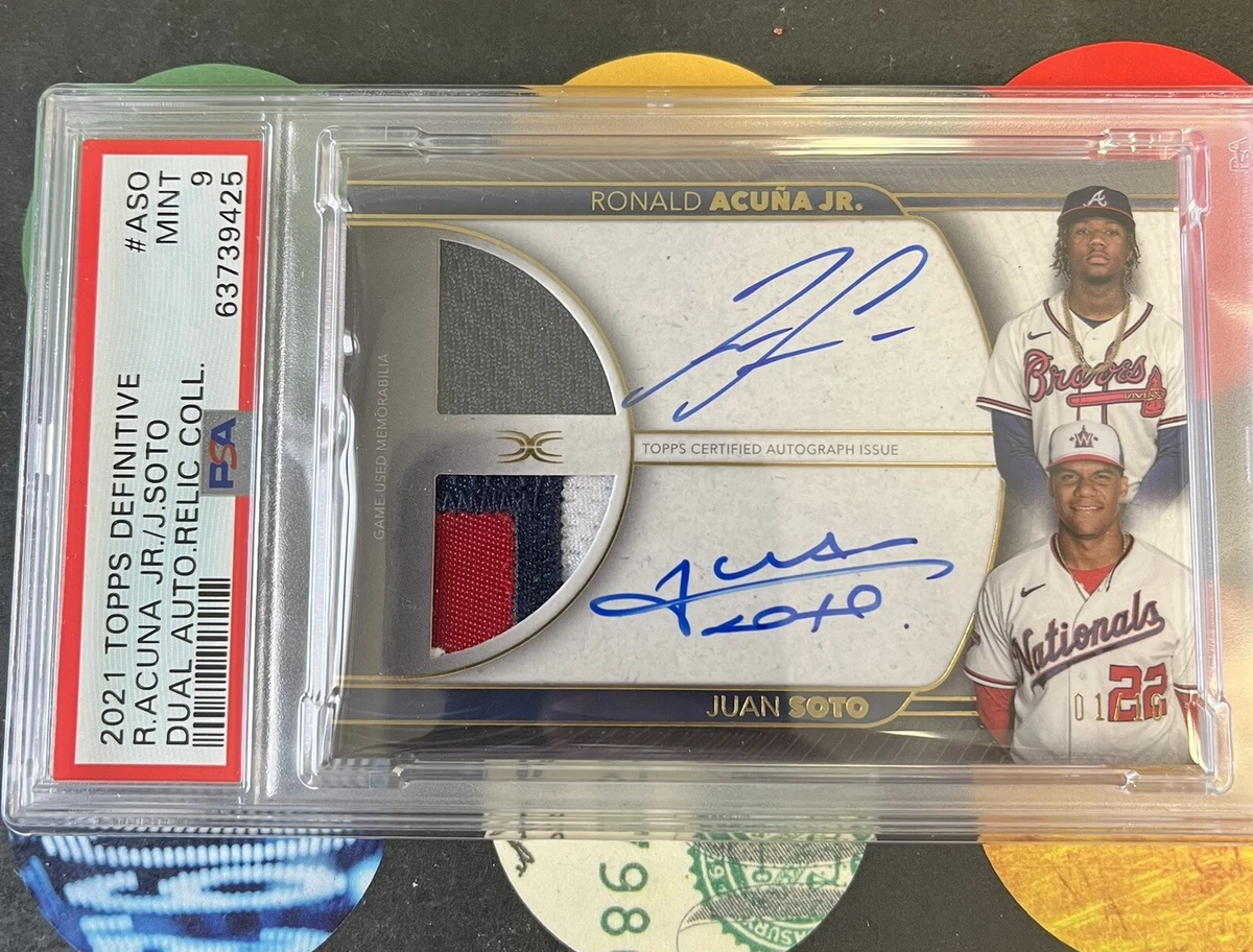 🔥 2021 Topps Definitive Ronald Acuna Jr. Juan Soto Dual Auto 1/10 (Pop 1) PSA 9