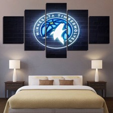 Minnesota Timberwolves Neon Logo NBA Basketball Team 5 Piece Canvas Wall Art