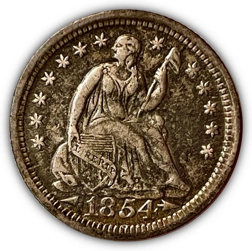 1854 Arrows Seated Liberty Half Dime Almost Uncirculated AU Coin #4015