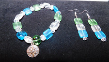 SEA GLASS Handmade Jewelry Bracelet and Earrings Set