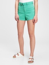New Gap Womens Size 18 Light Turquoise Stretch 3" High Rise Belted Denim Shorts